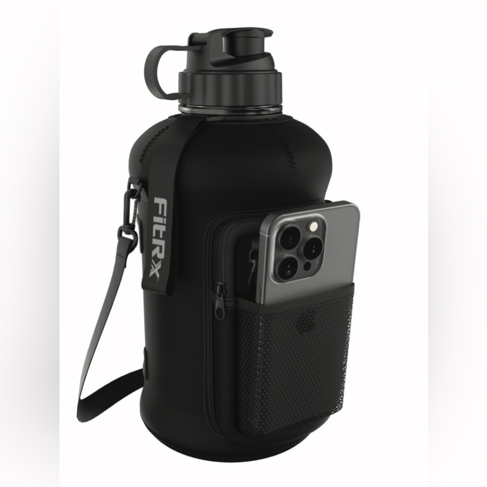 FitRx Voyager Half Gallon Jug w/ Neoprene Sleeve, Storage and Carry Strap, 68oz